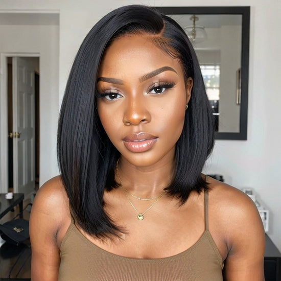 LinktoHair Asymmetrical Straight Side Part Glueless 13x4 Lace Short Bob Wig