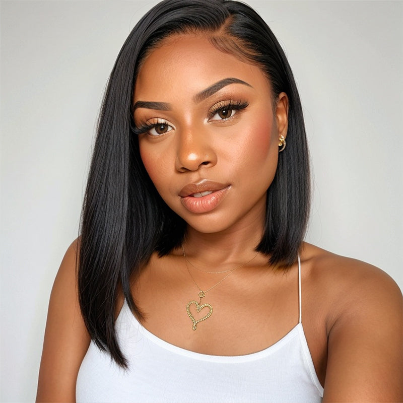 LinktoHair Asymmetrical Straight Side Part Glueless 13x4 Lace Short Bob Wig