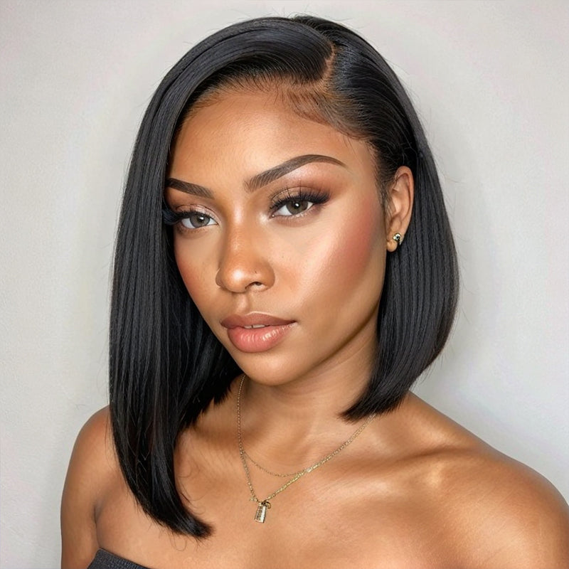 LinktoHair Asymmetrical Straight Side Part Glueless 13x4 Lace Short Bob Wig