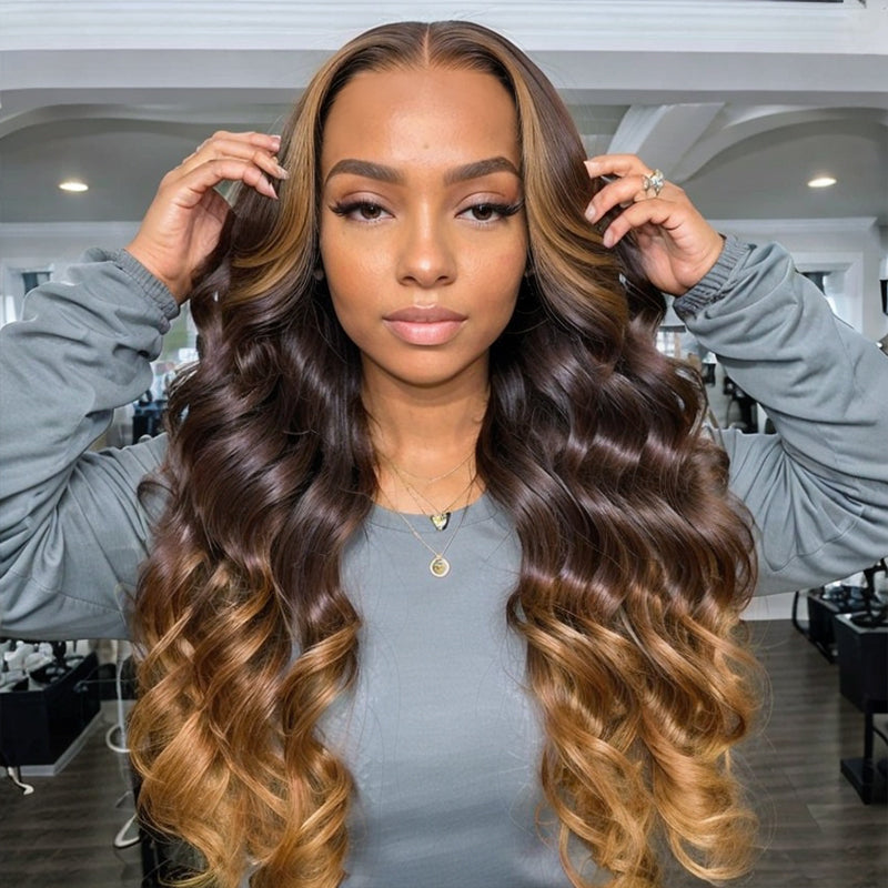 LinktoHair Body Wave 1B/#4Mix27 Highlight Bleached Knots Lace Frontal Wig