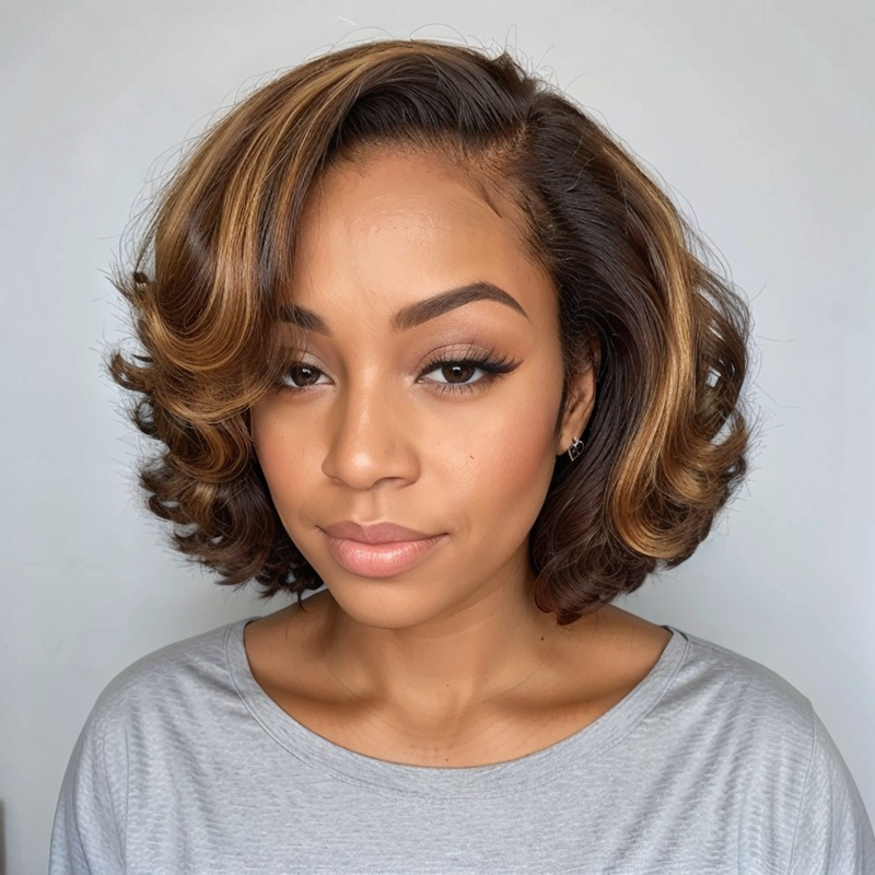 Load image into Gallery viewer, LinktoHair Brown Mix Blonde 5x5 Closure Lace C Part Glueless Highlight Bob Wig
