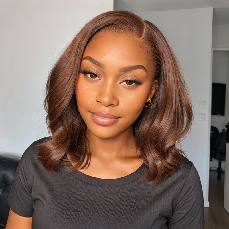 LinktoHair Chocolate Wavy Side Part Bob Wig Colored Human Lace Wig