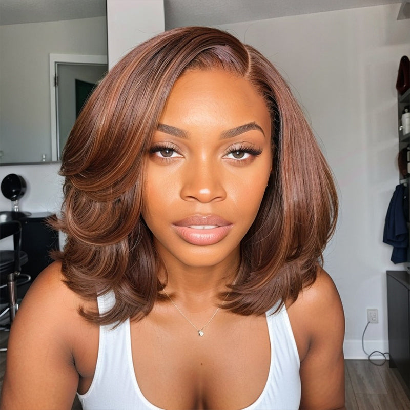 LinktoHair Chocolate Wavy Side Part Bob Wig Colored Human Lace Wig