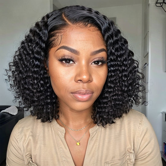 LinktoHair Deep Wave 5x5 Closure Lace Short Bob Wig 100% Human Hair