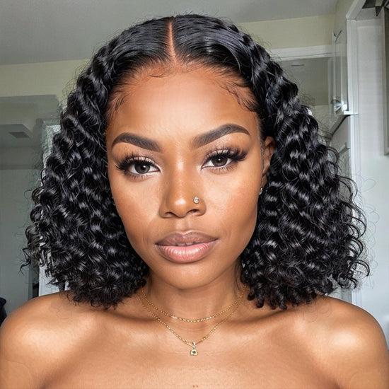 LinktoHair Deep Wave 5x5 Closure Lace Short Bob Wig 100% Human Hair
