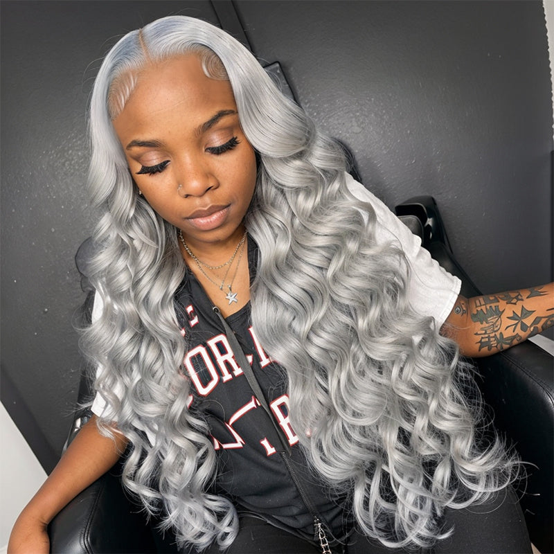 LinktoHair Grey Body Wave Wig 13x4 HD Lace Frontal Wig Colored Human Hair Wigs