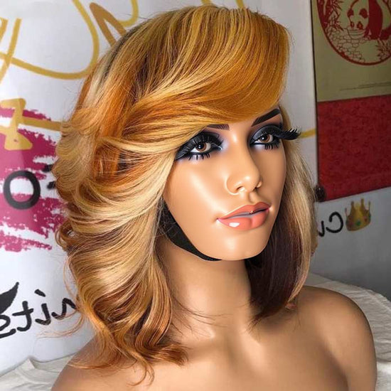 LinktoHair Trendy Limited Design Orange Highlight Blonde Wavy Lace Bob Wig