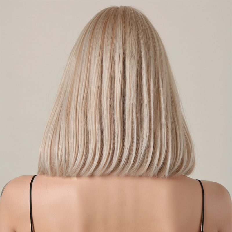 Load image into Gallery viewer, LinktoHair Short Curtain Bangs Layered Bob Cut Beige Blonde Wigs 100% Human Hair
