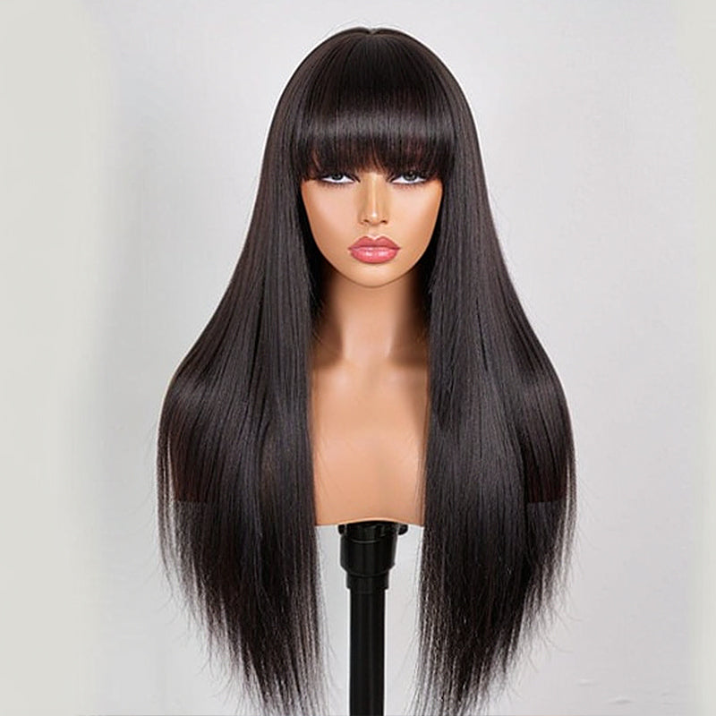 Load image into Gallery viewer, LinktoHair Straight Glueless Natural Black with Bangs Wig 100% Human Hair

