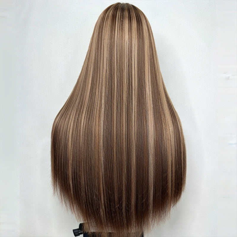 Load image into Gallery viewer, LinktoHair Straight Colored Human Hair Wigs Highlight Lace Wig Brown Mix Blonde P4/27
