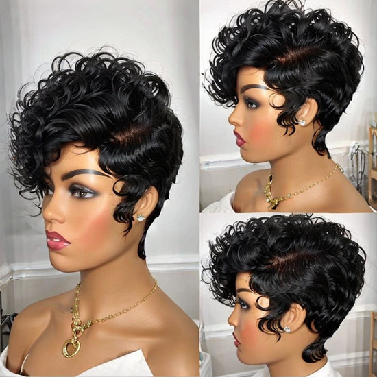 LinktoHair Trendy Limited Design Natural Black Pixie Cut Human Hair Lace Wig