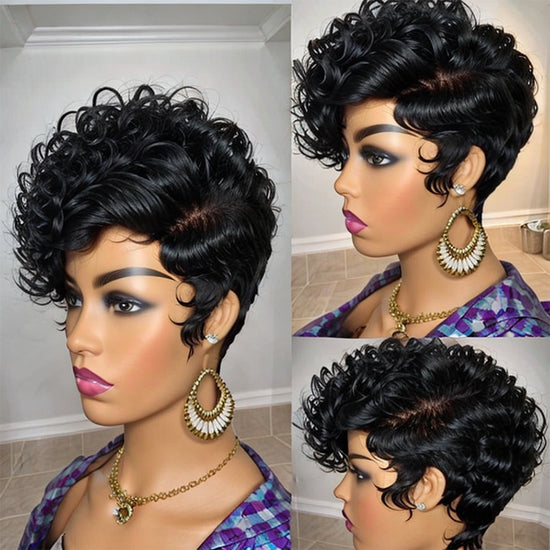 LinktoHair Trendy Limited Design Natural Black Pixie Cut Human Hair Lace Wig