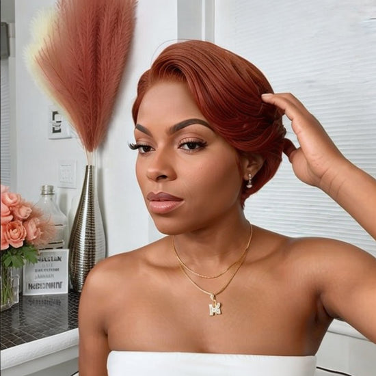 LinktoHair Trendy Limited Design Red Orange Pixie Cut Human Hair Lace Wig