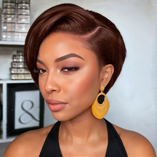 Load image into Gallery viewer, LinktoHair Trendy Limited Design #4 Brown Pixie Cut Bob Wig Human Hair Wig
