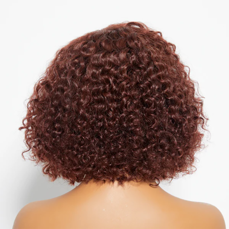 LinktoHair Water Wave Glueless Reddish Brown 5x5 Closure Lace C Part Short Human Hair Wig