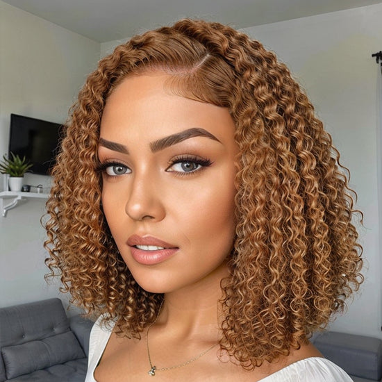 LinktoHair Put On & Go| Deep Curly 5x5 HD Lace Closure Colored Glueless Bob Curly Wig 3D Dome Cap