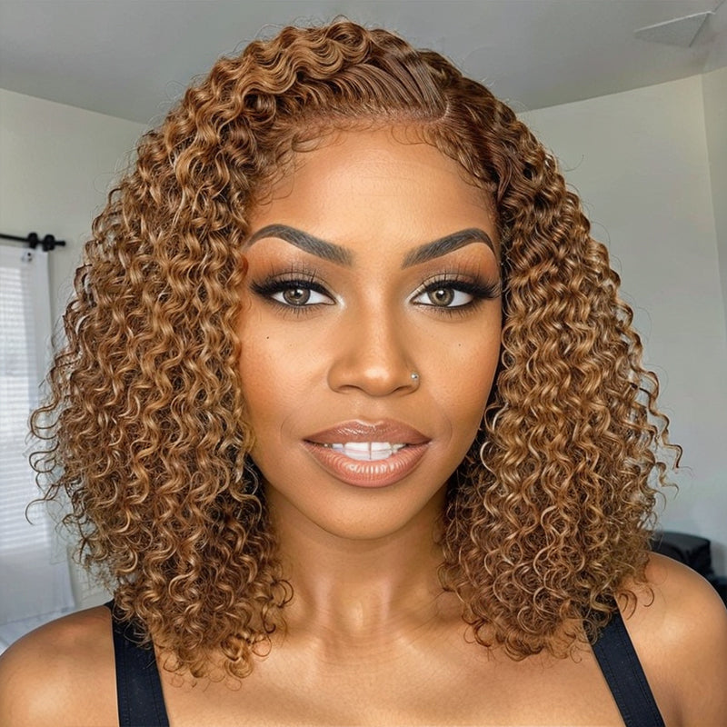 LinktoHair Wear & Go| Deep Curly 5x5 HD Lace Closure Colored Glueless Bob Curly Wig 3D Dome Cap