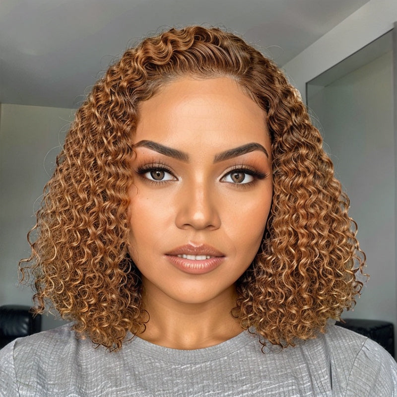 LinktoHair Wear & Go| Deep Curly 5x5 HD Lace Closure Colored Glueless Bob Curly Wig 3D Dome Cap