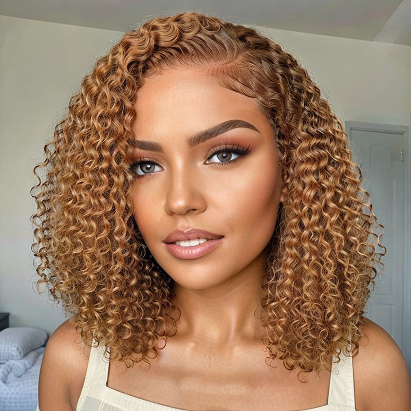 LinktoHair Put On & Go| Deep Curly 5x5 HD Lace Closure Colored Glueless Bob Curly Wig 3D Dome Cap