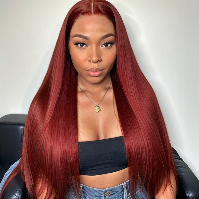 LinktoHair Wig #33 Reddish Brown 5x5 Lace Straight Glueless HD Lace Closure Wigs