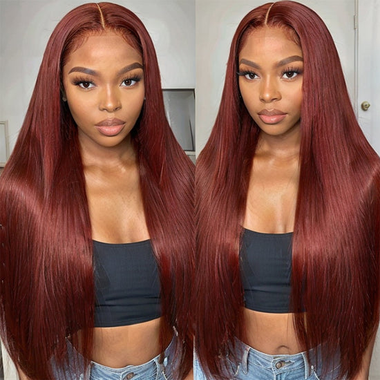 Load image into Gallery viewer, LinktoHair Wear &amp;amp; Go Wig #33 Reddish Brown 5x5 Lace Straight Glueless HD Lace Closure Wigs
