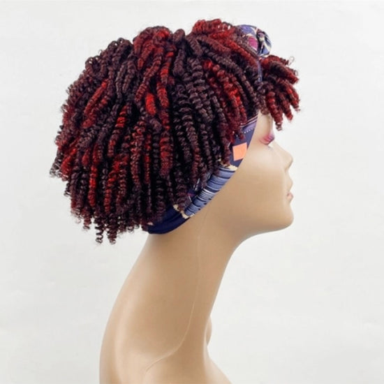 Load image into Gallery viewer, LinktoHiar Dark Red Highlights Glueless Twist Headband Short Wig With Bangs

