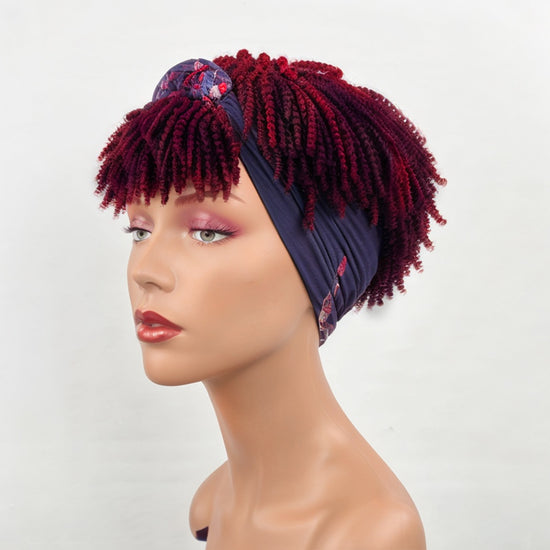 LinktoHiar Dark Red Highlights Glueless Twist Headband Short Wig With Bangs