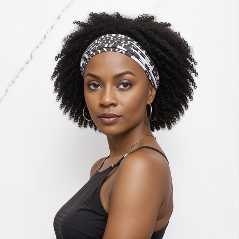 LinktoHiar Fitness Wig | Natural Black Short Curly Headband Wig Human Hair Wigs