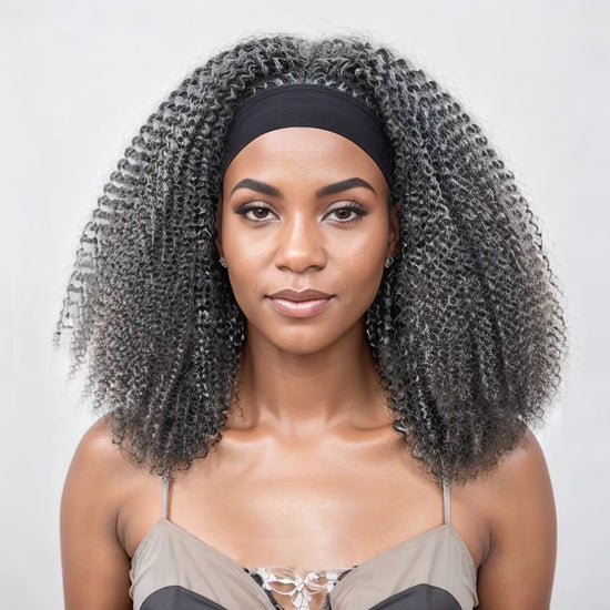 LinktoHiar Glueless Grey Coily Curly 100% Human Hair Headband Wig