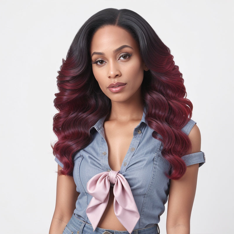Linktohair Bobbi Boss #1B/Burgundy Colored 13x4 Lace Front Wig Human Hair