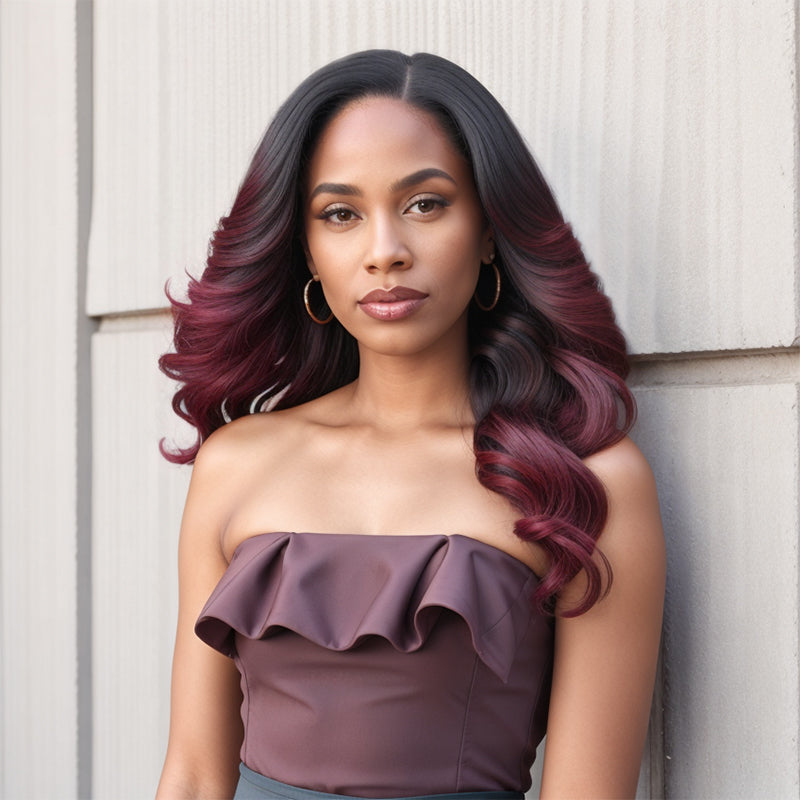 Linktohair Bobbi Boss #1B/Burgundy Colored 13x4 Lace Front Wig Human Hair