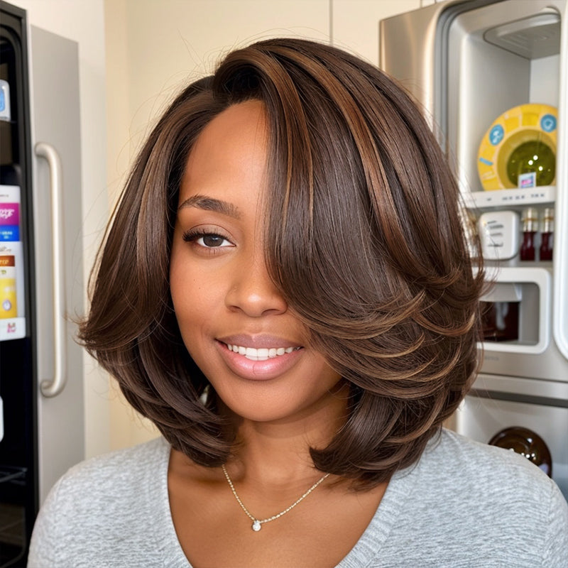 Linktohair Brown Ombre Glueless 5x5 Closure Lace Wig 100% Human Hair