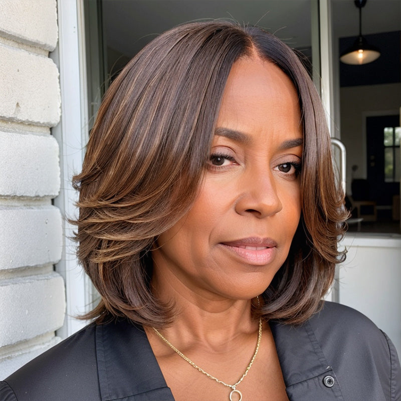 Linktohair Brown Ombre Glueless 5x5 Closure Lace Wig 100% Human Hair
