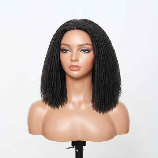 Linktohair Dreadlock Style Natural Black Spring Twist Glueless 5x5 Closure Lace Wig 100% Human Hair