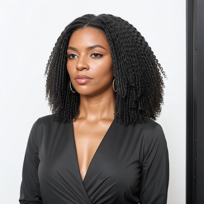 Linktohair Dreadlock Style Natural Black Spring Twist Glueless 5x5 Closure Lace Wig 100% Human Hair