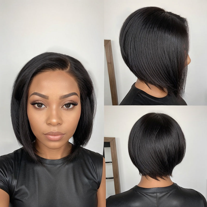 Load image into Gallery viewer, Unique Design | Linktohair Glueless 5x5 Closure Lace Natural Black Short Bob Human Hair Wig
