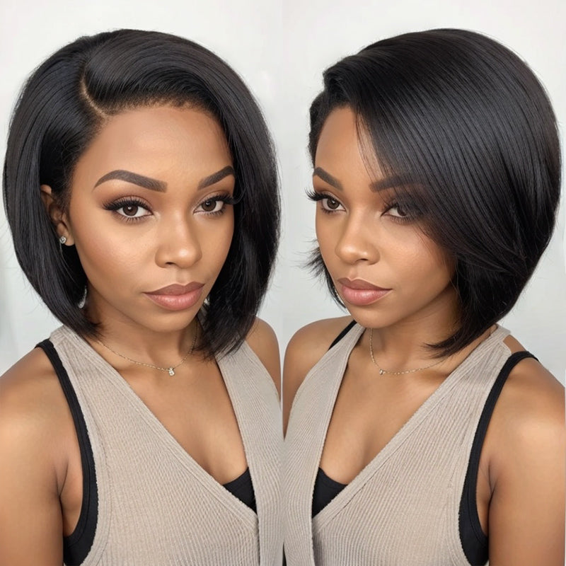 Load image into Gallery viewer, Unique Design | Linktohair Glueless 5x5 Closure Lace Natural Black Short Bob Human Hair Wig
