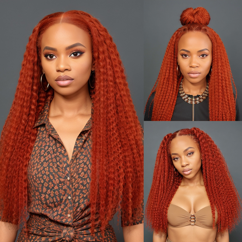 Linktohair Glueless 5x5 Closure Lace Orange Ginger Color Water Wave Human Hair Wig