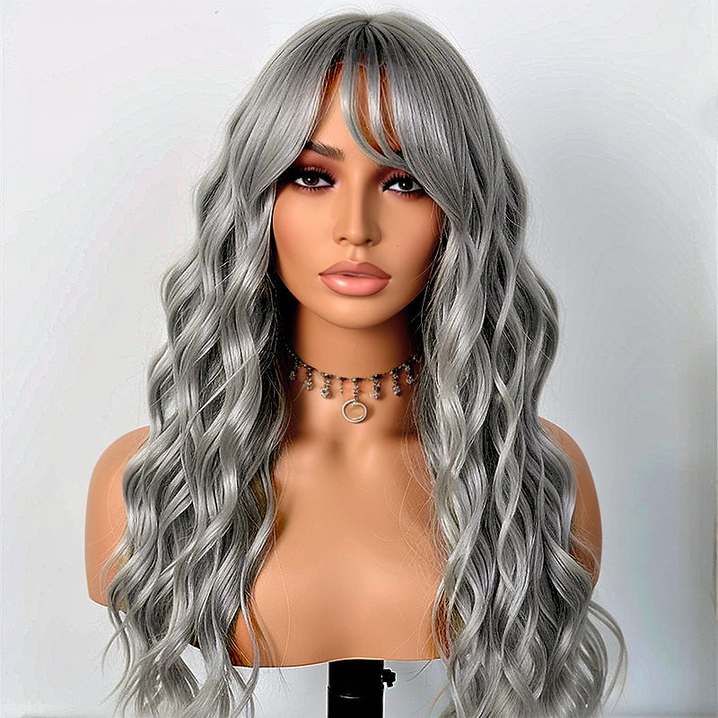 Linktohair Grey Colored Glueless Body Wave With Bangs Human Hair Suitable SP Hair Color