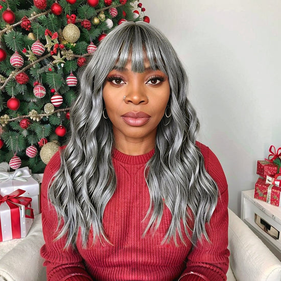 Load image into Gallery viewer, Linktohair Grey Colored Glueless Body Wave With Bangs Human Hair Suitable NY Hair Color
