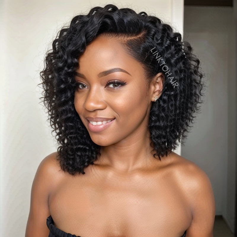 Linktohair Kinky Curly Human Hair 13x4 Lace Frontal Wig For Black Woman
