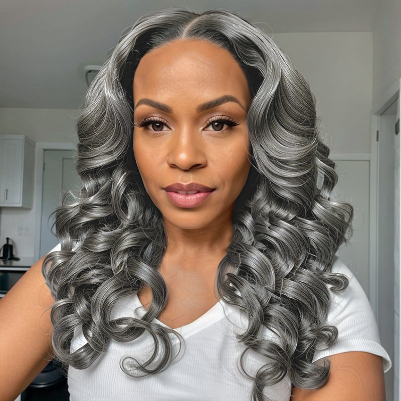 Linktohair Limited Design | Salt And Pepper Roll Curly Long Hair 13x4 Lace Front Wig 100% Human Hair