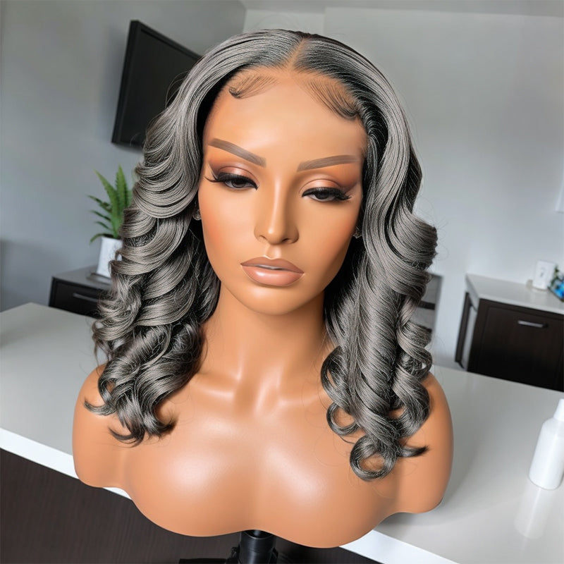 Linktohair Limited Design | Salt And Pepper Roll Curly Long Hair 13x4 Lace Front Wig 100% Human Hair