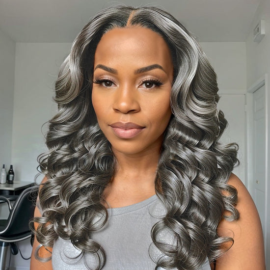 Linktohair Limited Design | Salt & Pepper Roll Curly Long Hair 13x4 Lace Front Wig 100% Human Hair