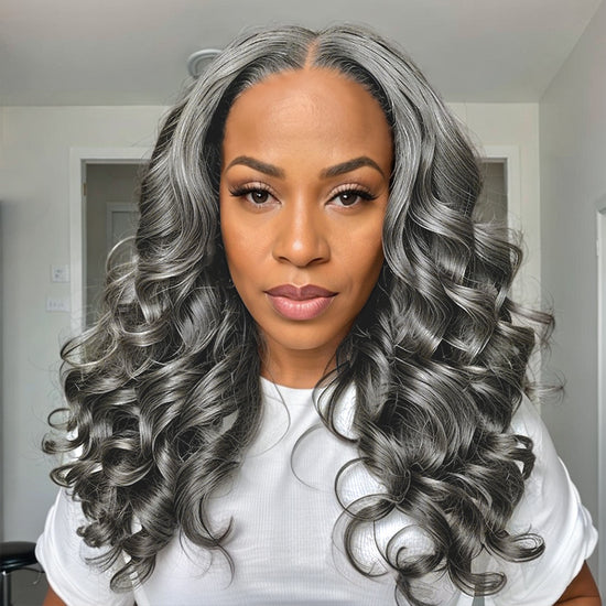 Linktohair Limited Design | Salt & Pepper Roll Curly Long Hair 13x4 Lace Front Wig 100% Human Hair