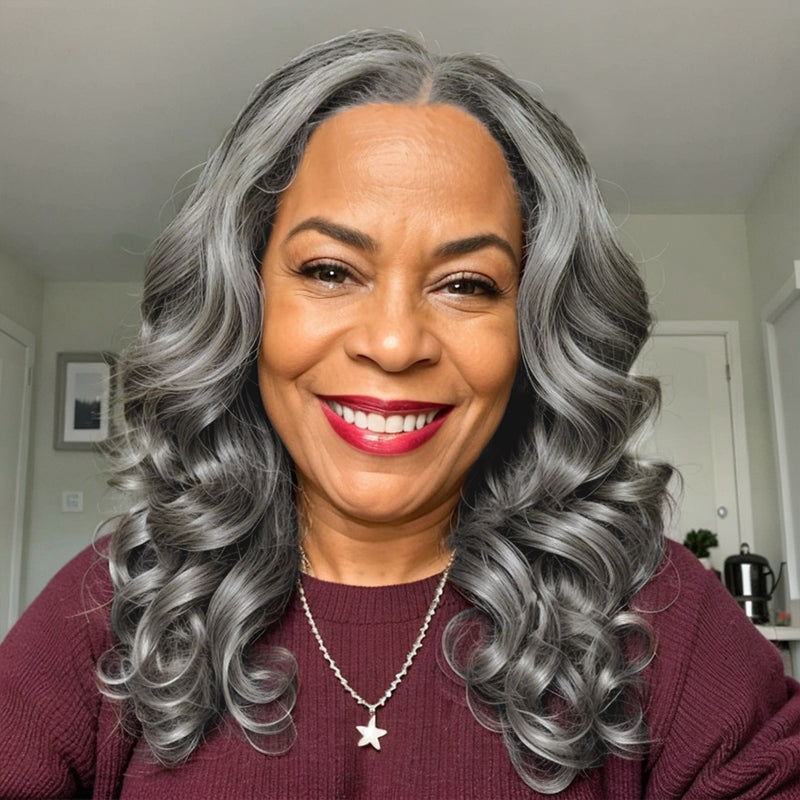 Linktohair Limited Design | Salt And Pepper Roll Curly Long Hair 13x4 Lace Front Wig 100% Human Hair