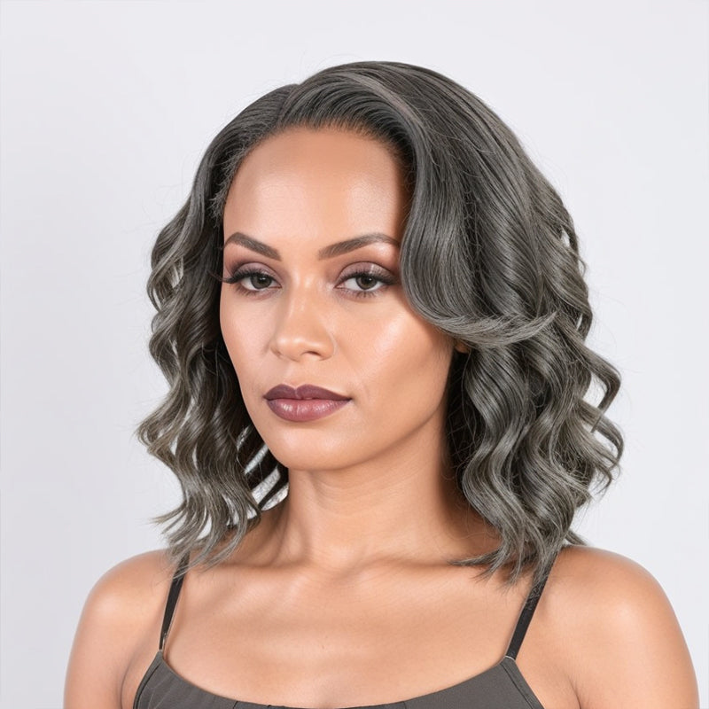 Load image into Gallery viewer, Put On And Go Realistic Glueless Salt &amp;amp; Pepper Loose Wave 5x5 Closure Lace Wig Human Hair
