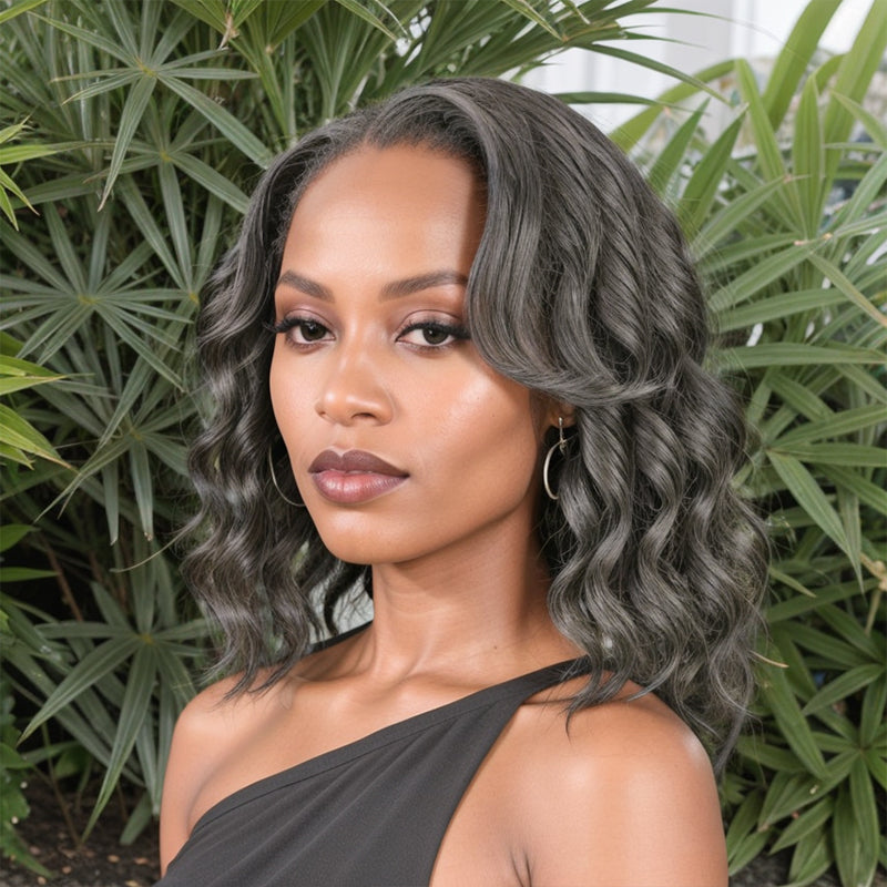Put On And Go Realistic Glueless Salt And Pepper Loose Wave 5x5 Closure Lace Wig Human Hair