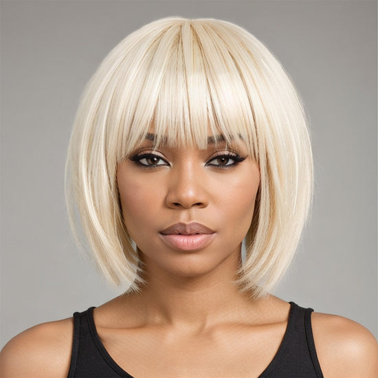 Load image into Gallery viewer, Linktohair Ready-to-Wear Short Bob Hairstyle 613 Blonde Straight Human Hair Wigs With Bangs

