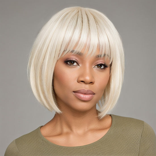 Linktohair Ready-to-Wear Short Bob Hairstyle 613 Blonde Straight Human Hair Wigs With Bangs